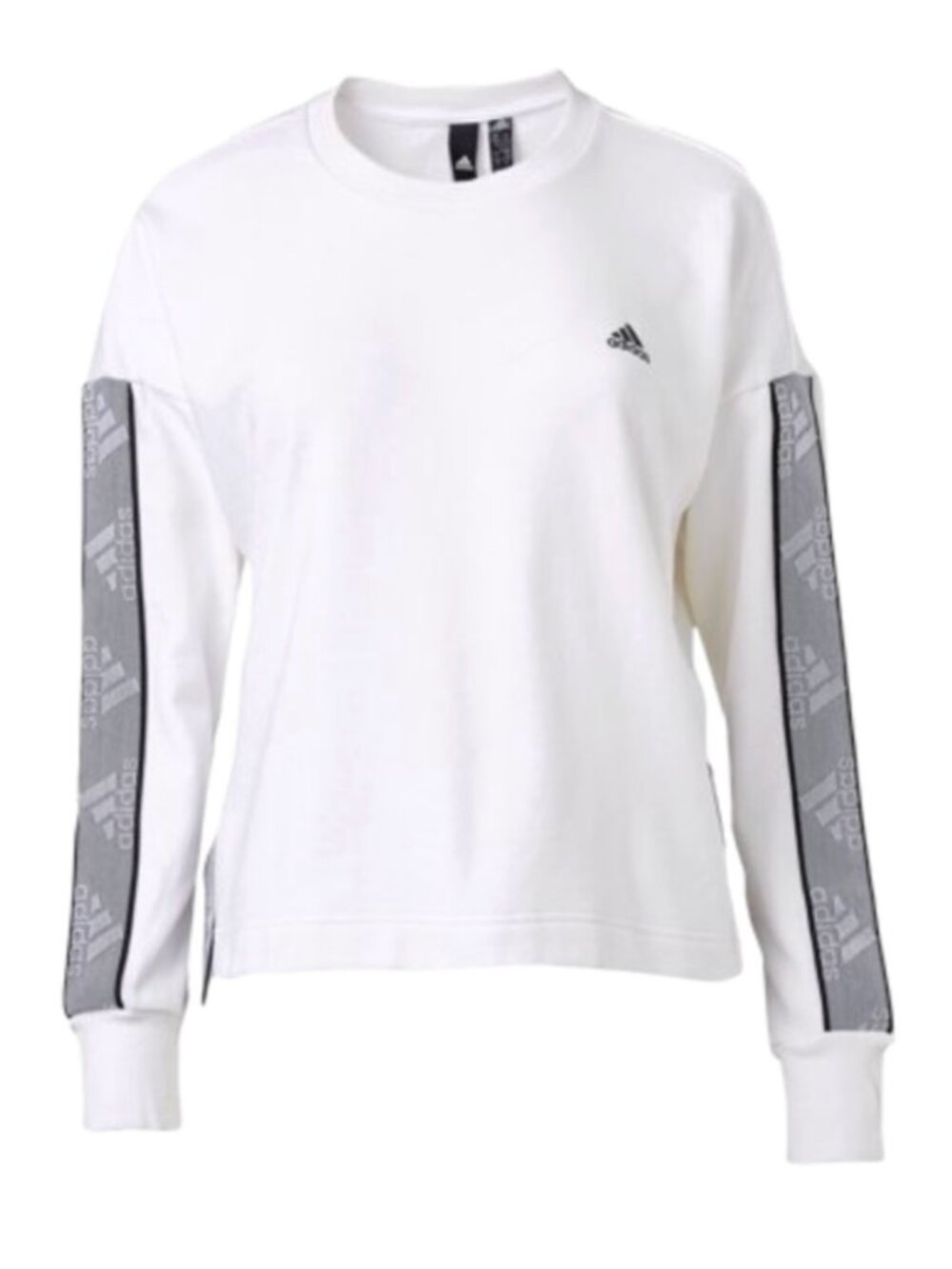 ADIDAS Changeover Tape Crew Sweatshirt White Black Spellout Logo Side Stripe XS